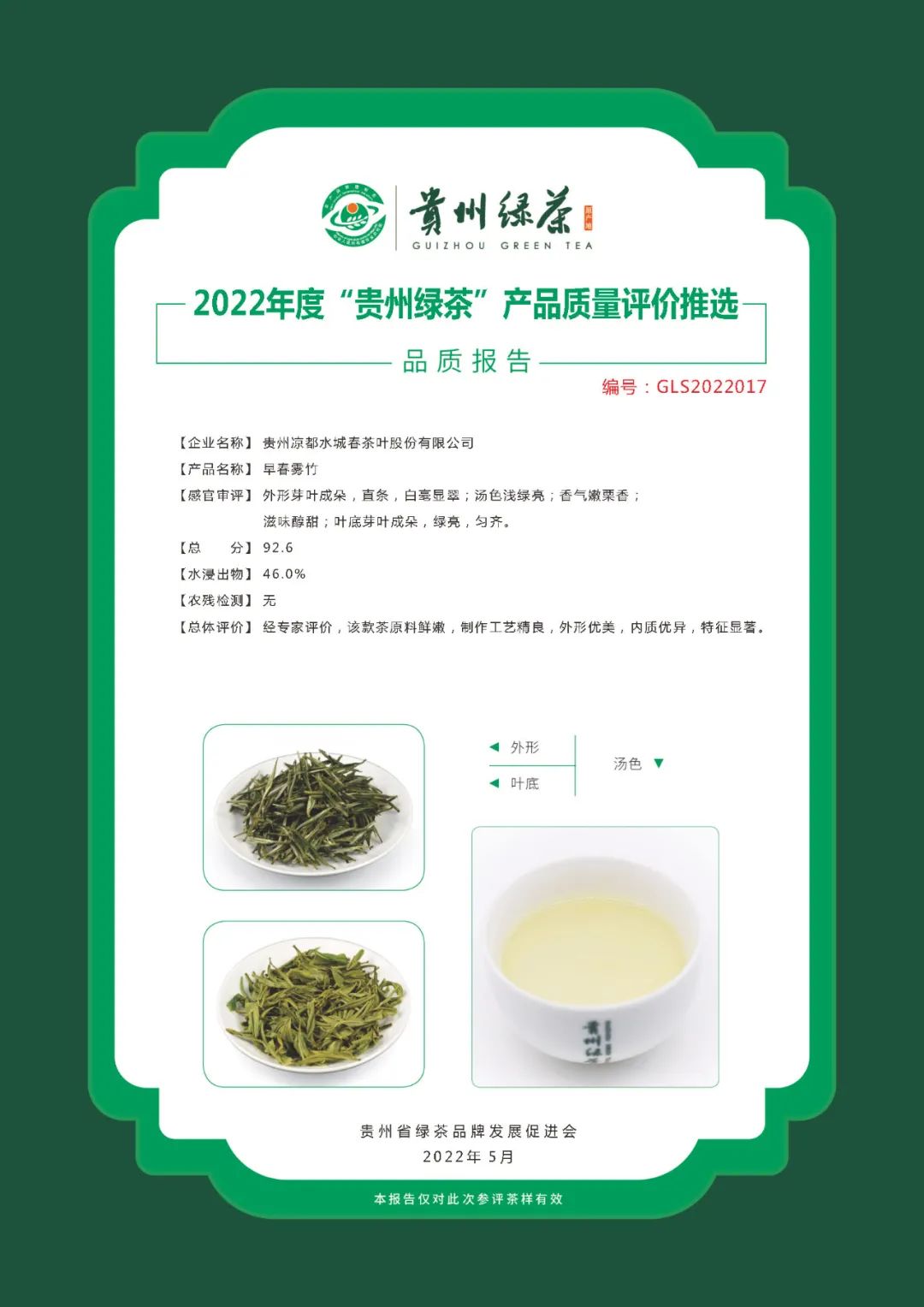 2022年“贵州绿茶”品质报告丨贵州凉都水城春茶叶股份有限公司—早春雾竹