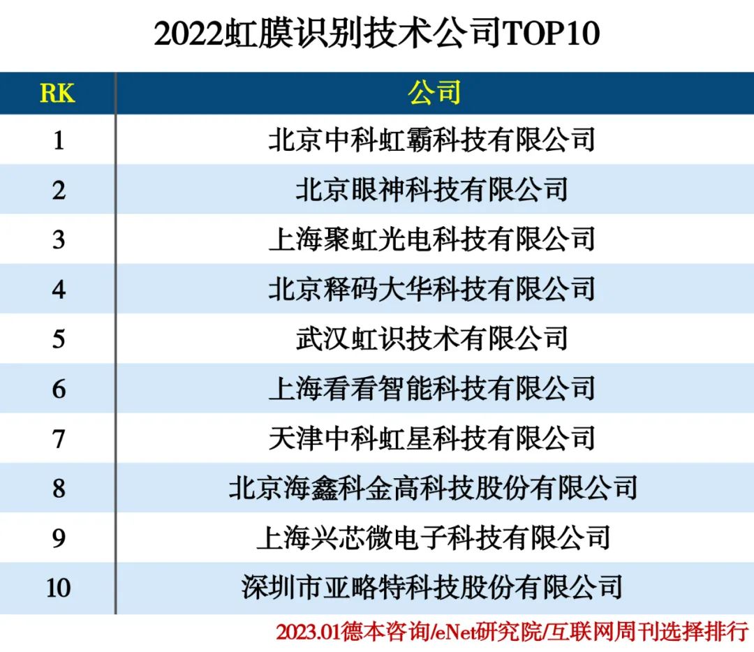 2022识别技术公司分类排行