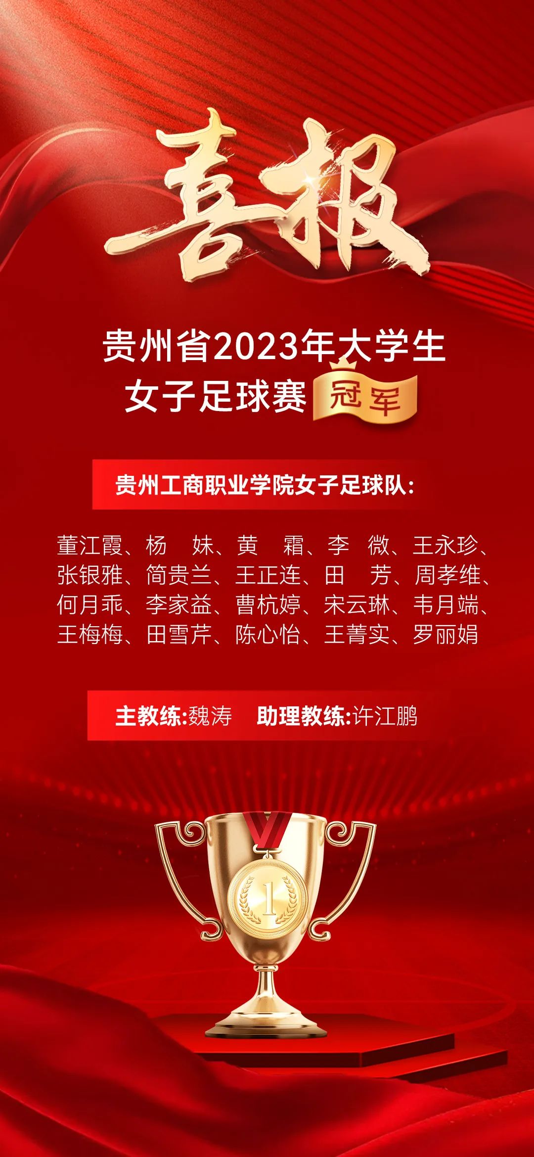 贵州高校足球“校超”顺利闭幕，贵州工商职业学院夺得女子冠军！