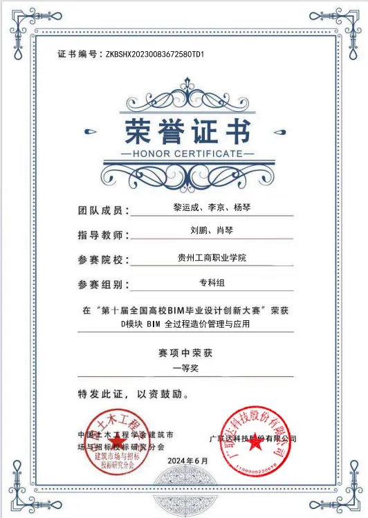 贵州工商职业学院BIM英才班在第十届全国高校BIM毕业设计创新大赛获佳绩