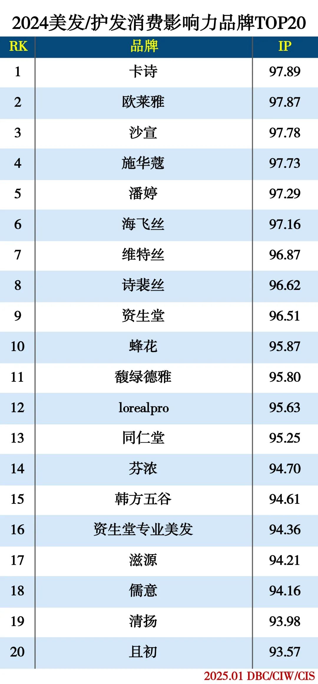 2024美发/护发消费影响力品牌TOP20