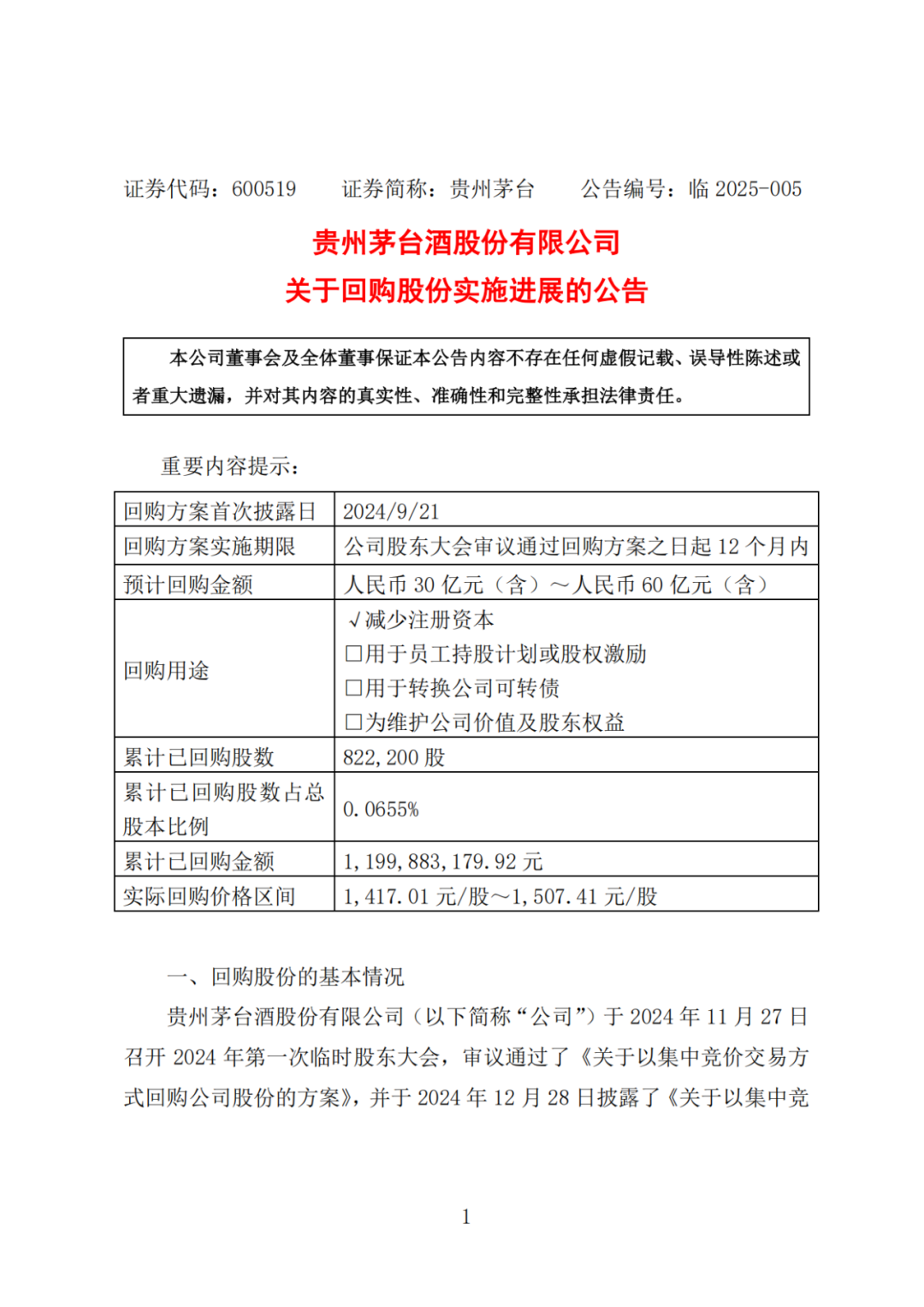 贵州茅台回购动作一步步进行：耗资约12亿元回购82.22万股，飞天价盘坚挺