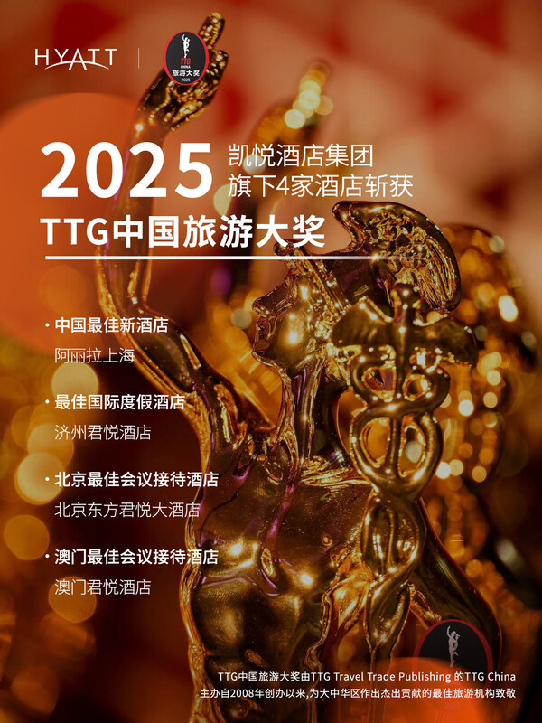 十度蝉联，凯悦酒店集团再获TTG"中国最佳国际酒店集团"奖项