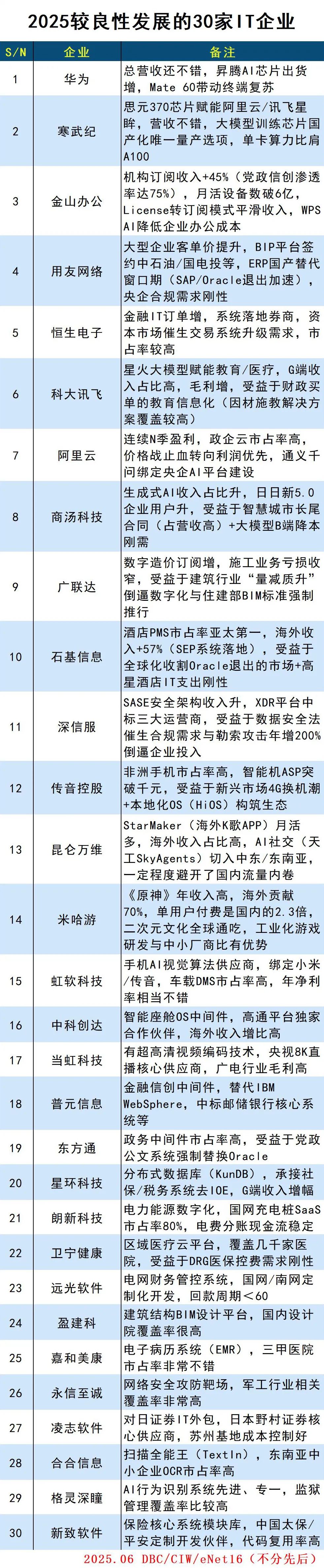 2025较良性发展的30家IT企业