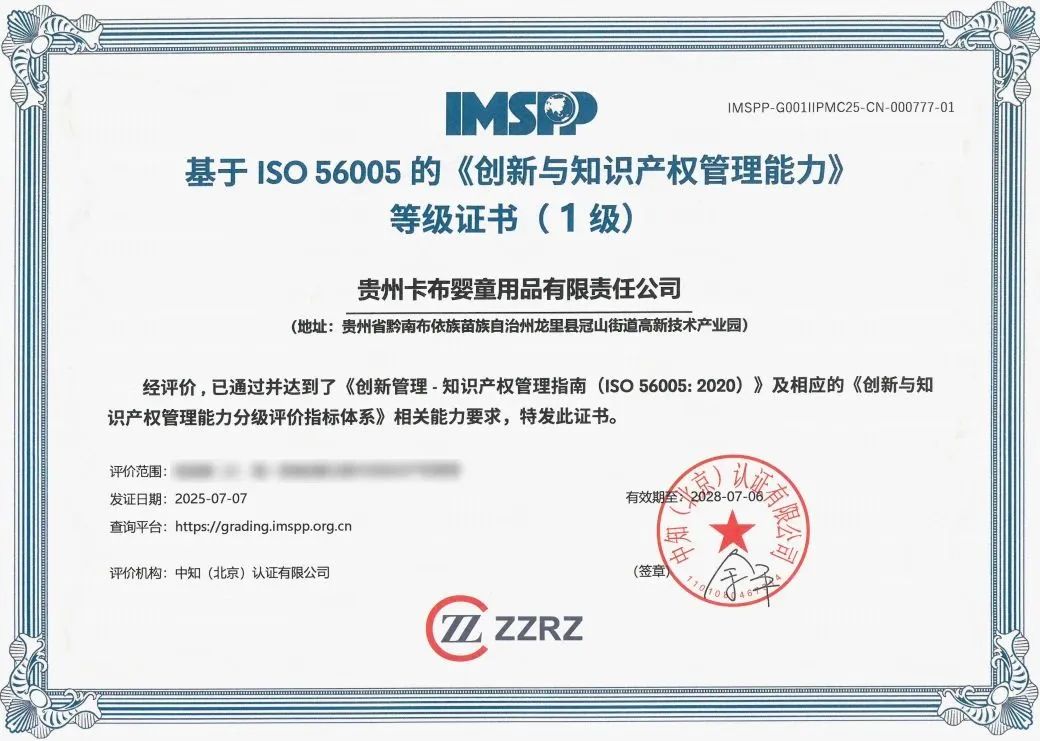 行业首张！卡布荣获ISO 56005分级评价证书