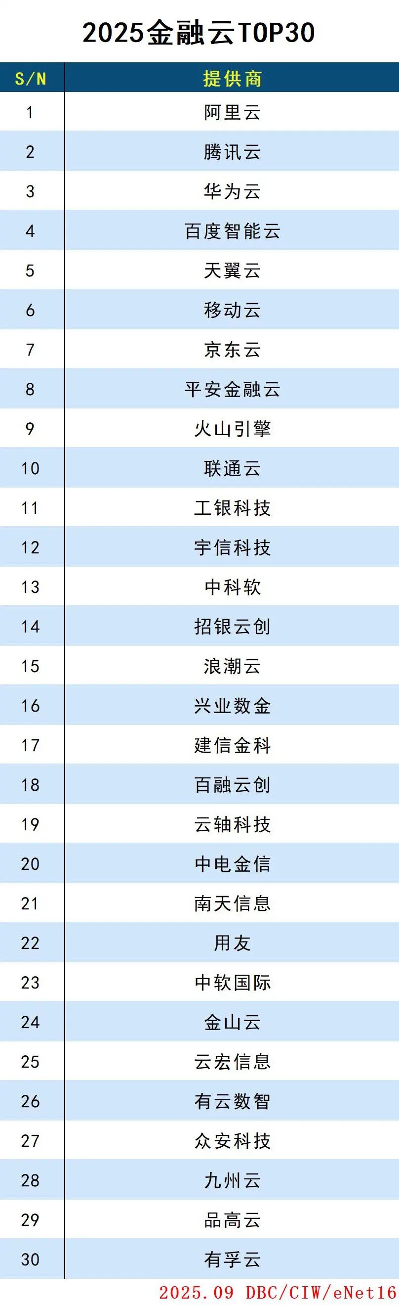 2025金融云TOP30