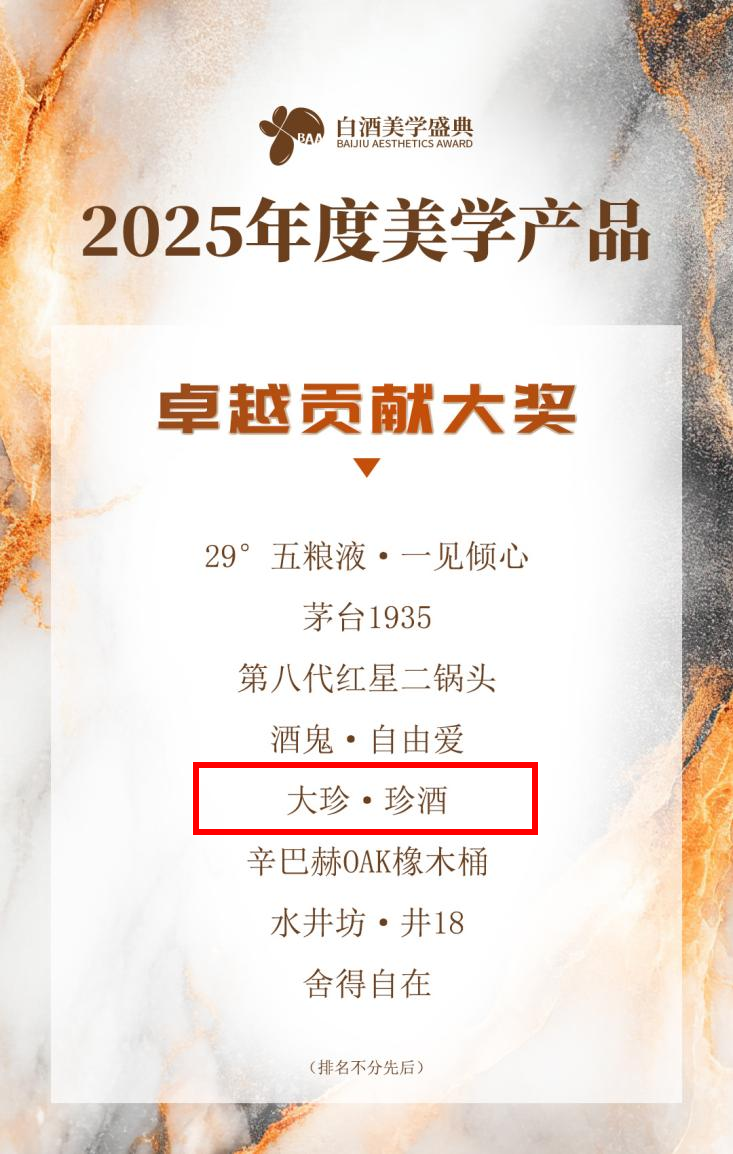 大珍·珍酒获2025年度白酒美学产品“卓越贡献奖”