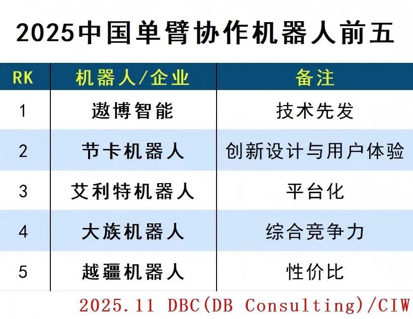 2025中国协作机器人TOP10 2025中国协作机器人TOP10