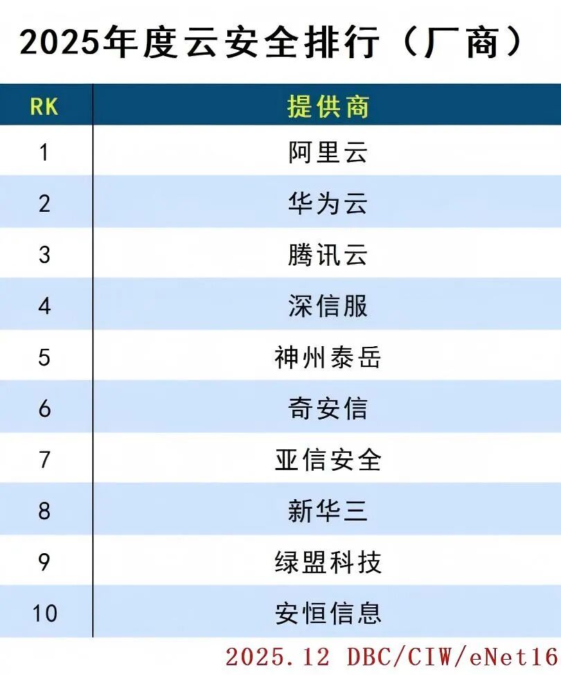 2025年度云计算分类排行