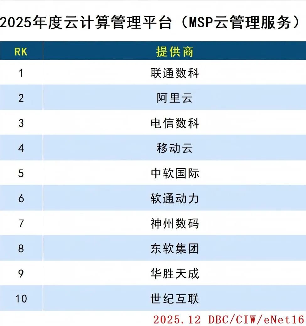 2025年度云计算分类排行