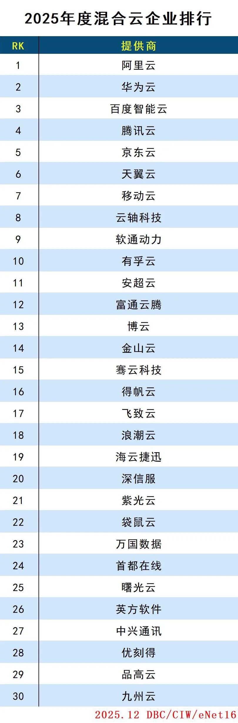 2025年度云计算分类排行
