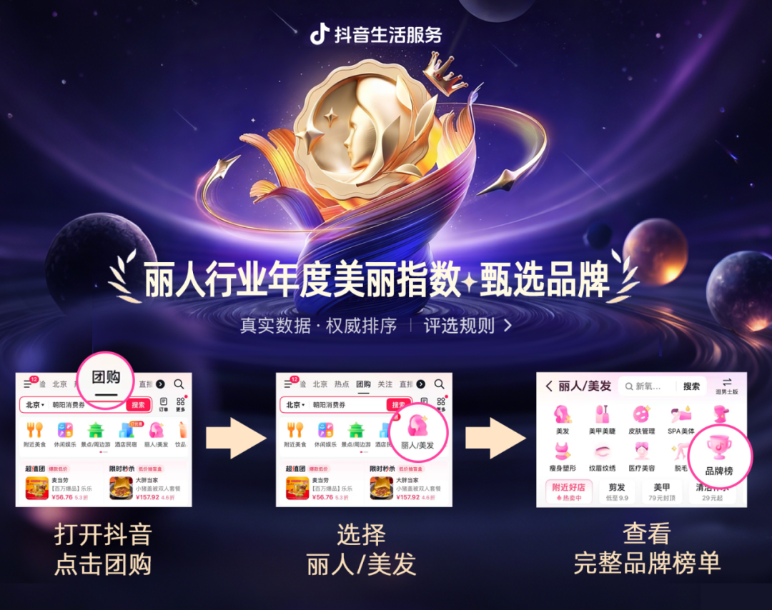 抖音生活服务丽人行业年度美丽指数·甄选品牌，以品质立标杆，与榜单共塑行业新生态