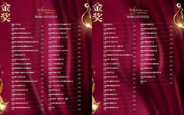 "2026永利臻典----中国葡萄酒大赛"发布金、银、铜奖榜单