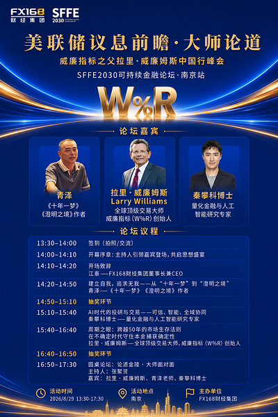 "威廉指标之父"Larry Williams 8•29亲临南京：共话美联储政策、风险管理与AI投研